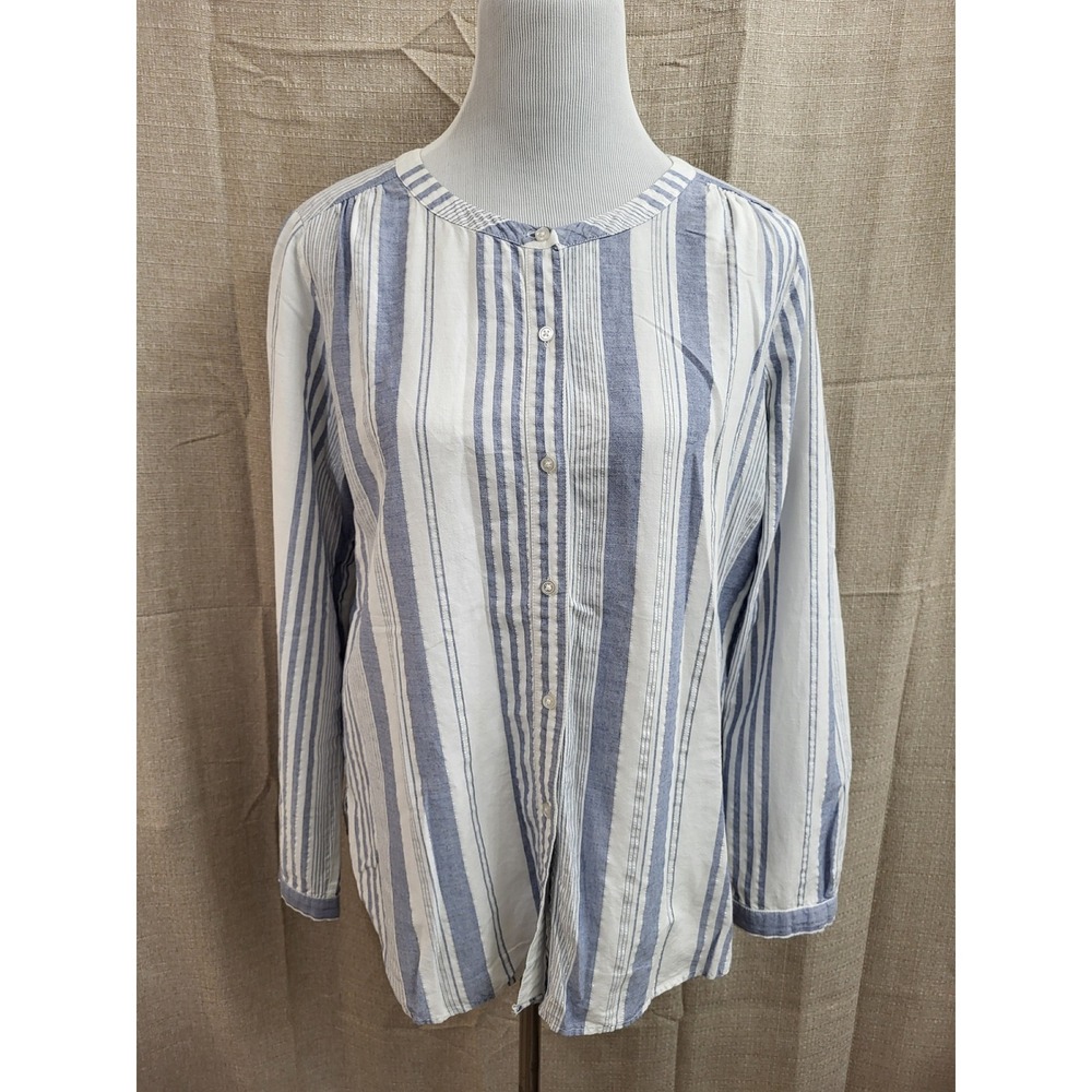 Loft Outlet Blue White Striped Metallic Button Down Blouse Top Medium
